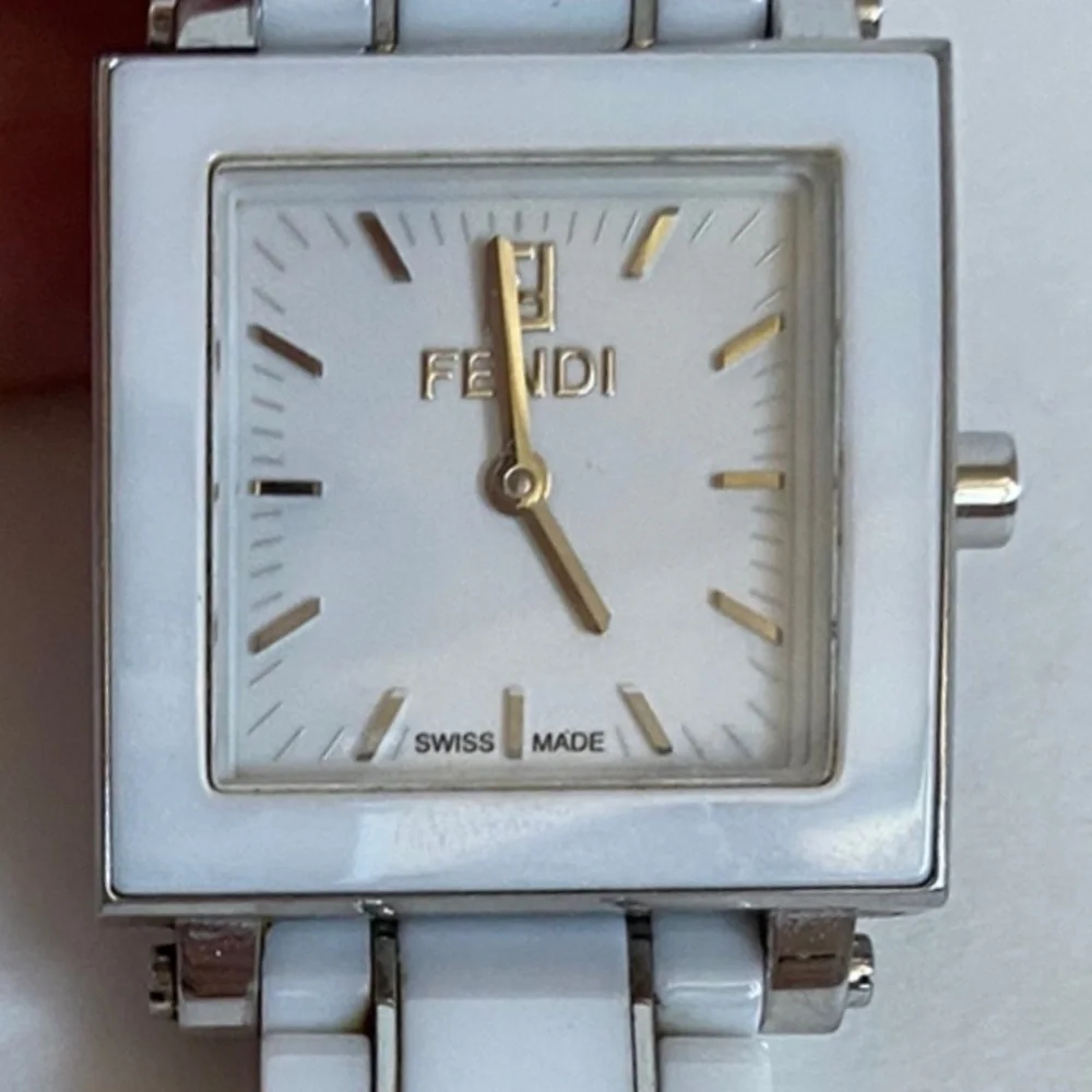 Fendi Square Ceramic White Watch, Stainless Steel
